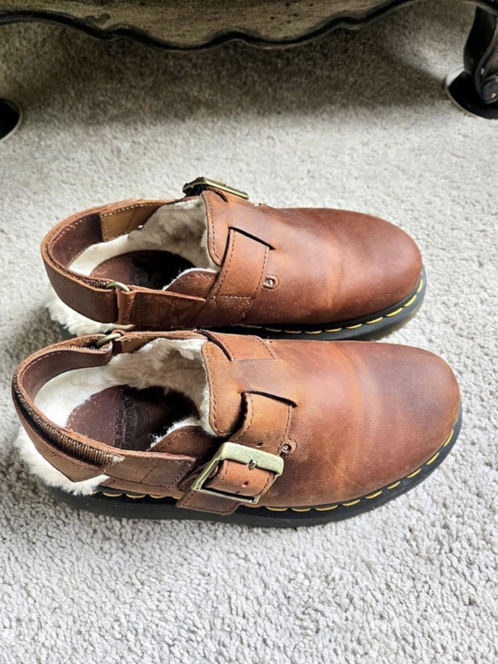 Dr. Martens Carlson Faux Shearling Lined Suede Slingback Mules- Brown- W Size 6
